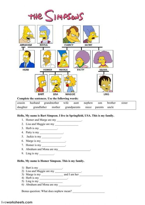 Spanish Family Tree, Tree Worksheet, Family Tree Worksheet, Family Worksheet, English Teaching Materials, English Activities For Kids, English Exercises, Worksheet For Kids, Family Reading