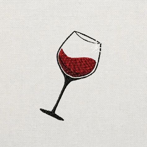 Wine Glass Embroidery, Cocktail Embroidery, Glass Embroidery, Wine Glass Illustration, Wine Glass Drawing, Embroidery Tshirt, Hand Embroidery Stitches, Applique Patterns, Towels Design