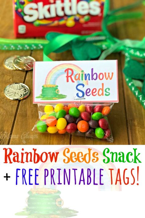 Rainbow Seeds Skittles Snack + Printable Tags https://www.mamacheaps.com/2019/02/rainbow-seeds-skittles-snack-printable-tags.html #diy #rainbow #printable #stpatricksday Classroom Snacks, Fete Saint Patrick, St Patrick Day Treats, St Patricks Day Crafts For Kids, St Patrick Day Activities, St. Patrick’s Day, Classroom Treats, Candy Party Favors, Employee Recognition