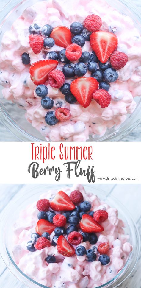 Berry Fluff Salad, Fluffy Fruit Salad, Berry Fluff, Berry Salad Recipe, Blueberry Jello Salad, Fruit Salad With Marshmallows, Fluff Salad Recipes, Strawberry Fluff, Berry Fruit Salad