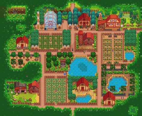 Stardew Farms, Stardew Valley Tips, Stardew Valley Layout, Stardew Valley Farms, Farm Plans, Farm Layout, Farm Design, Stardew Valley, Clash Of Clans