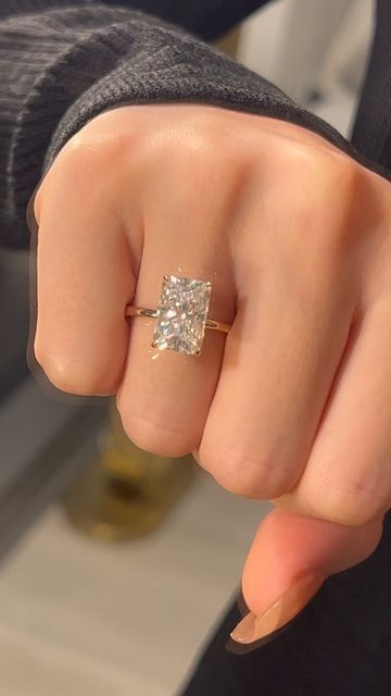 Elongated Radiant Engagement Ring Hidden Halo, Elongated Radiant Cut Engagement Rings, Elongated Radiant Cut Engagement Ring, Elongated Radiant Engagement Ring, Types Of Engagement Rings Style, Elongated Radiant, Radiant Cut Engagement Ring, Dream Wedding Ring, Pretty Engagement Rings