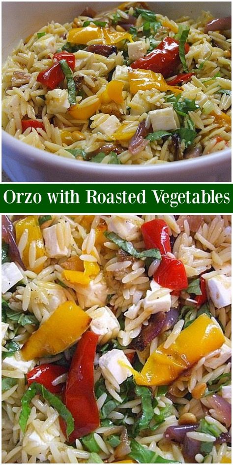 Orzo with Roasted Vegetables recipe from RecipeGirl.com #orzo #side #dish #sidedish #roasted #veggies #vegetables #ina #garten #inagarten #barefoot #contessa #barefootcontessa #recipe #RecipeGirl Roasted Vegetable Orzo, Orzo With Roasted Vegetables, Vegetable Orzo, Roasted Vegetables Recipe, Orzo Pasta Salad, Orzo Recipes, Ina Garten Recipes, Orzo Salad, Meatless Mondays