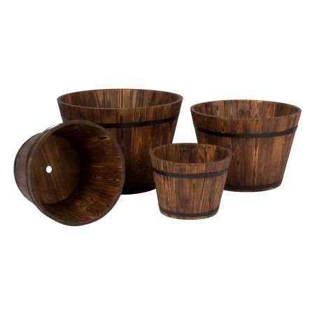 Free Shipping. Buy Round Tall Cedar Barrel Set of 4 - Burnt Brown at Walmart.com Wood Barrel Planters, Whiskey Barrel Planter, Barrel Planter, Flower Pots Outdoor, Wood Grain Texture, Wooden Barrel, Outdoor Flowers, Rustic Flowers, Wooden Planters