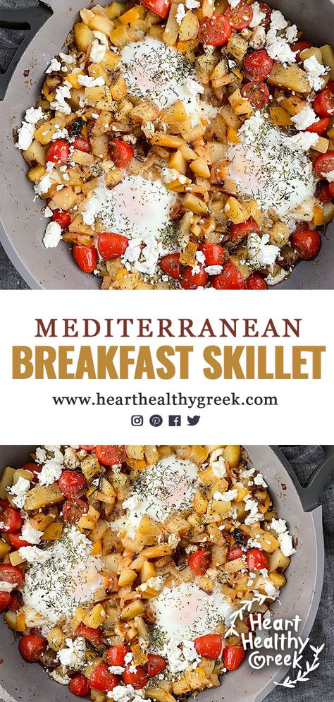 Mediterranean Diet Heart Healthy, Mediterranean Egg Recipes, Mediterranean Recipes Breakfast, Mediterranean Skillet, Mediterranean Breakfast Recipes, Mediterranean Breakfast Ideas, Healthy Hearty Breakfast, Healthy Greek Recipes, Mediterranean Diet Recipes Breakfast