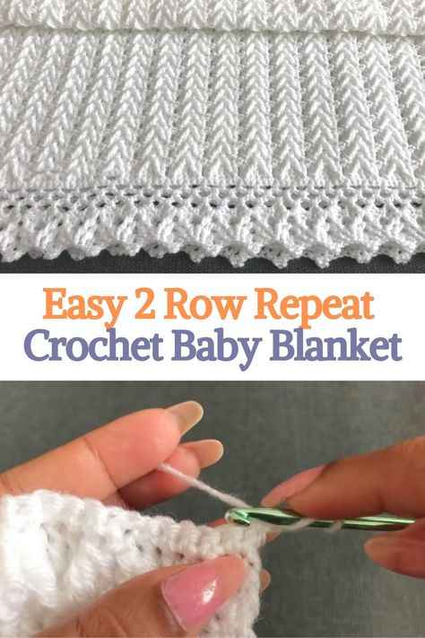 Easy Two Row Repeat Crochet Baby Blanket (Video Tutorial) Two Row Repeat Crochet, Crochet Baby Blanket Beginner, Baby Afghan Crochet Patterns, Crochet Baby Blanket Free Pattern, Easy Crochet Blanket, Easy Crochet Baby, Baby Afghan Crochet, Baby Blanket Knitting Pattern, Crochet Patterns Free Blanket