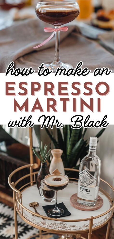 A perfectly crafted espresso martini on a bar cart, featuring the bold flavors of Mr. Black for a deeper coffee taste. Black Espresso Martini, Mr Black Espresso Martini, Basic Cocktail Recipes, Mixology 101, Basic Cocktails, Mixed Drink Recipes, Espresso Martini Recipe, Espresso Martinis, Special Drinks