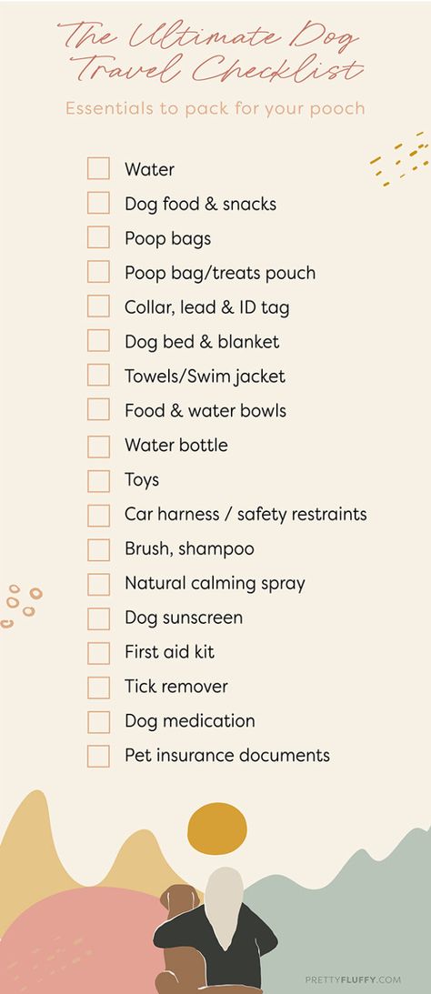 The Ultimate Dog Travel Checklist + 18 Road Trip Must-Haves | Pet Travel Dog Packing List Road Trips, Pet Travel Essentials, Dog Road Trip Essentials, Dog Packing List, Dog Sunscreen, Traveling Essentials, Dog Travel Accessories, Dog Trends, Spoiled Pets