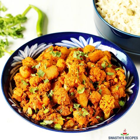 Aloo Gobi Recipe - Swasthi's Recipes Aloo Gobi Recipe, Gobi Masala, Aloo Fry, Spicy Meals, Gobi Recipe, Ghee Rice, Belly Exercise, Gobi Recipes, Veggie Mains