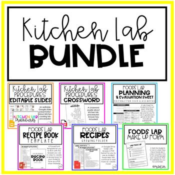 Use these kitchen foods lab resources to run successful cooking labs in your Food and Nutrition classes! These were designed for my 8th grade FCS Exploration B class but can be used and adapted for any middle school or high school culinary related class!This Bundle Includes:Kitchen Lab Procedures Editable SlidesAlternate Cooking Lab Assignment (included in slides)Kitchen Lab Procedures Crossword PuzzleFoods Lab Planning Evaluation SheetRecipe Book TemplateStudent Foods Lab Recipes (Growing Resou Labs Plan, Kitchen Science, Culinary Classes, Nutrition Classes, School Folders, Recipe Book Templates, Student Recipes, Family And Consumer Science, Food And Nutrition