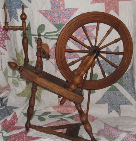 Saxony spinning wheel complete with distaff, circa 1778 - 1800, possibly crafted by Joshua Eden from Charleston S.C.  Front view. Spinning Wheel For Sale, Colonial Cooking, Antique Spinning Wheel, Refrigerator Decoration, Spinning Wheels, Wheels For Sale, Maker’s Mark, Saxony, Textile Industry