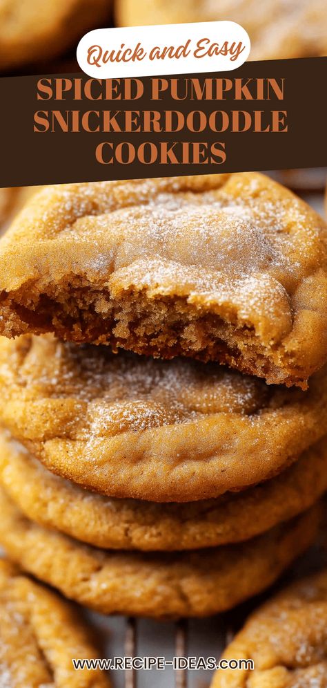 Try these delicious Spiced Pumpkin Snickerdoodle Cookies that create the ultimate autumn treat! Combining soft, chewy textures with warm cinnamon, nutmeg and pumpkin flavor, they’re perfect for fall gatherings or cozy nights in. With a delightful hint of sugar and spice, these cookies will become your go-to recipe when you're craving something sweet. Don't miss out on this fabulous pumpkin dessert that showcases rich seasonal flavors. Bake your way into the fall spirit with these warm snacks that everyone will enjoy! Pumpkin Doodle Cookies, Brown Butter Pumpkin Snickerdoodles, Pumpkin Soft Cookies, Snickerdoodle Cookies Soft, Pumpkin Spice Cookies Recipe, Warm Snacks, Pumpkin Snickerdoodle Cookies, Pumpkin Spice Cookie Recipe, Soft Snickerdoodle Cookies