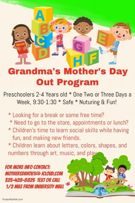 Mother's Day Out Preschool Advertisement Ideas, Nursery Flyer Design, Preschool Flyer, Preschool Templates, Creche Ideas, Daycare Flyer, Kids Brochures, Kindergarten Registration, Daycare Schedule