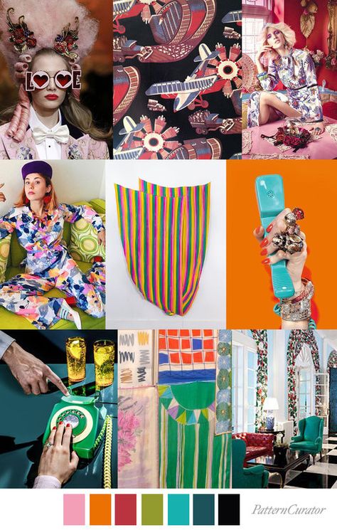 Pattern Curator MOOD BOARD American Kitsch, Estilo Kitsch, Pattern Curator, Print And Pattern, Print Design Pattern, Color Balance, Picture Collage, Color Print, Colour Schemes