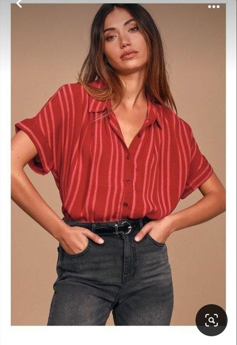 Red Shirt Outfits, Collared Shirt Outfits, Red Button Up Shirt, Patterned Button Up Shirts, Trendy Work Outfit, Perfect White Shirt, The Witness, Button Up Shirt Womens, Pretty Blouses