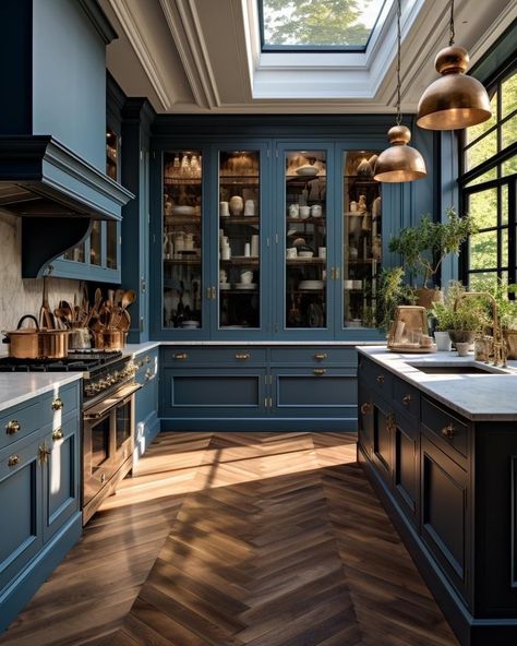 Blue Kitchen Cabinets, Kitchen Remodel Inspiration, Blue Cabinets, Kitchen Cabinet Colors, Kitchen Inspiration Design, Blue Kitchens, Kitchen Cabinet Design, Home Design Decor, Kitchen Designs