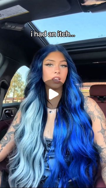 (okok)veronica !!! on Instagram: "all blue next? 🦋 ty @Dropdeadkristi <<3 
using @dropdeadextensions !!!! 
•
•
•
•
•
#bluehair #hairinspo #splitdye #alternative #vivid #vividhair #hairinspo #styleinspo #alt #tattooedandproud #alternativestyle #inkedup #tattooedwomen #altstyle #altfashion #tattooedgirls #alternativeaesthetic #inkedwomen #bodymods #altgirl" Raven Blue Hair, Outfits With Blue Hair, Blue And Red Hair, Alternative Aesthetic, Alt Style, Alt Girl, Alt Fashion, Body Mods, Blue Hair