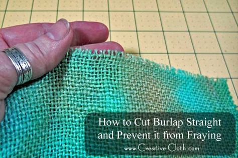 Burlap can be a little challenging to sew because it frays so easily, however here's a simple way to cut it straight and stop it from fraying. How to Cut Burlap Straight Burlap has a large weave and this makes it easy to cut it perfectly straight. Measure where you want to make the cut, then pinch the thread on the side of the fabric. Gently pull the thread until the fabric starts to bunch up. The threads are strong so it's easy to pull them.  Adjust the bunching along the width of th... Sewing Burlap, Angelina Fibres, Burlap Projects, Purse Sewing Patterns, Zipper Pouch Tutorial, Pouch Tutorial, Printing On Burlap, Diy Wreaths, Sewing Purses