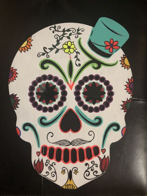 Sugar Skull Painting Ideas, Wood Sugar Skull, Sugar Skull Diy, Sugar Skull Crafts, Painting Skull, Sugar Skull Painting, Sugar Scull, Colorful Skull Art, Halloween Arts