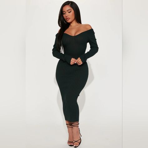 Dark Green Knit Dress From Fashion Nova In The Size Xl. Kallan Knit Dress, Green Knit Dress, White Tank Dress, Dresses Fashion Nova, Fashion Nova Outfits, Ribbed Dress, Fashion Nova Models, Looks Black, Fashion Nova Dress