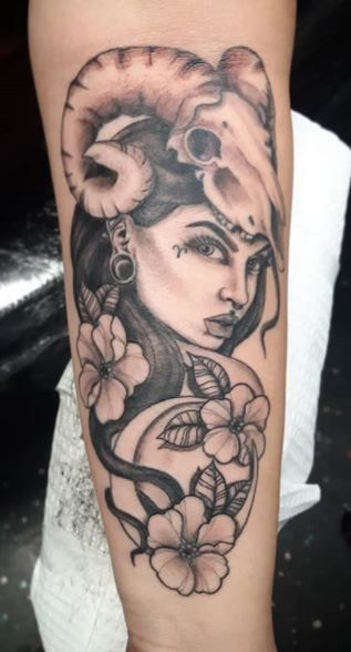 Aries Tattoo | Aries tattoo, Girl thigh tattoos, Thigh tattoos women Aries Witch Tattoo, Tattoo Ideas For Aries Women, Aries Goddess Tattoo Design, Aries Fairy Tattoo, Aries Girl Tattoo, Aries Ram Tattoo For Women, Tattoos Aries Zodiac, Aries Woman Tattoo, Aries Inspired Tattoo