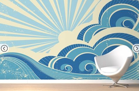 Retro Surf Wallpaper, Surf Mural, Ocean Mural, Beach Wall Murals, Beach Mural, Surf Room, Garden Mural, School Murals, Retro Surf