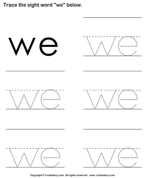 Sight Word We Tracing Sheet Worksheet - Turtle Diary 2 Letter Words, Handwriting Worksheets For Kids, Preschool Sight Words, The Sight Word, Ela Worksheets, Kindergarten Phonics Worksheets, Sight Word Sentences, Kindergarten Reading Worksheets, Learning English For Kids