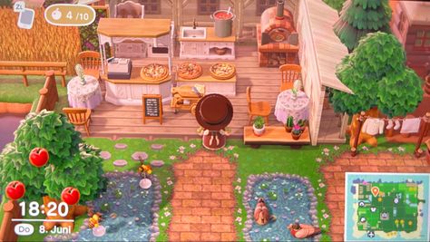 Pizza Shop Animal Crossing, Acnh Eating Area, Acnh Pizza Shop, Animal Crossing Pizza, Pizza Place, Pizza Restaurant, Animal Crossing Inspo, Acnh Ideas, Animal Crossing Ideas