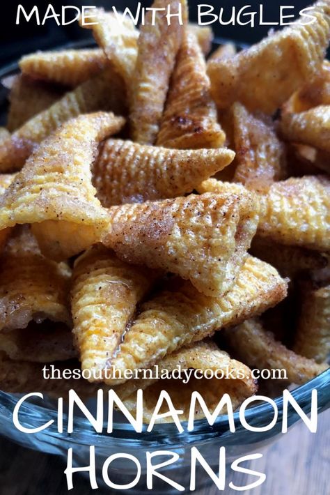 Cinnamon Horns, Cinnamon Appetizers, Cinnamon Bugles, The Southern Lady Cooks, Southern Lady Cooks, Chex Mix Recipes, Snack Mix Recipes, Southern Lady, Beer Cheese