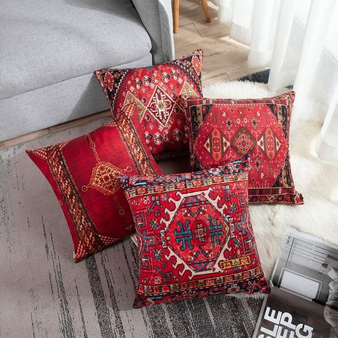 Throw Pillow Covers Geometric Persian Home Decor Set of 4 LINK: #homedecor #interiordesign #home #design #decor #affiliatelink #rugs #curtains #bedspreads #pillows Moroccan Home Decor, Cushion Couch, Home Decor Sets, Ikat Pillows, Ceramic Pitcher, Velvet Throw, Couch Sofa, Throw Pillow Sets, Tropical Flowers