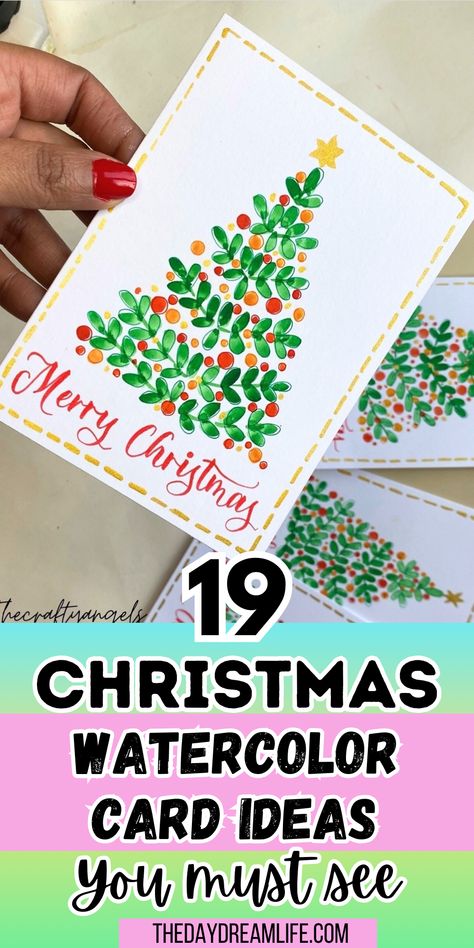 19 Enchanting Watercolor Christmas Card Ideas. Diy Watercolor Christmas Cards Tutorials, Watercolor Pencil Art Tutorials, Watercolor Christmas Cards Diy Simple, Simple Christmas Watercolor Ideas, Painting On Cards, Christmas Watercolor Ideas Xmas Cards, Watercolor Christmas Card Ideas, Hand Painted Christmas Cards, Watercolor Christmas Cards Diy