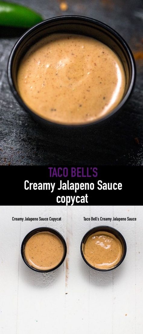 I love the quesadilla sauce from Taco Bell also known as the Creamy Jalapeño Sauce! It’s creamy, spicy, vibrant and so tasty! With a totally NEW formula and lots more thinking, I think I really nailed it this time! Jalapeño Cream Sauce Taco Bell, Copycat Taco Bell Jalapeño Sauce, Taco Bell Jalapeno Sauce Recipe, Creamy Spicy Sauce, Taco Bell Spicy Potato Taco Sauce, Tacobell Sauce Recipe, Spicy Sauce For Tacos, Jalapeno Taco Sauce, Lava Sauce Taco Bell