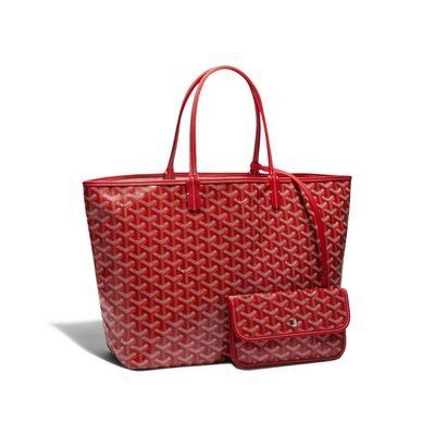 Goyard Goyardine St. Louis PM Tote in Red This iconic Goyard tote is made from red Goyardine printed canvas with tonal leather trim and silver-tone hardware. Details include double leather handles, a spacious beige canvas interior, and detachable pochette. Purchase Worn by Princess Beatrice on:17 September 200829 September 200815 October 200823 October 200819 November 200821 November 20089 December 200820 June 2011 Goyard Saint Louis, Goyard Tote, Designer Tote Bags, Designer Totes, Leather Messenger, Saint Louis, Tote Bag Design, Luxury Handbags, Leather Handle