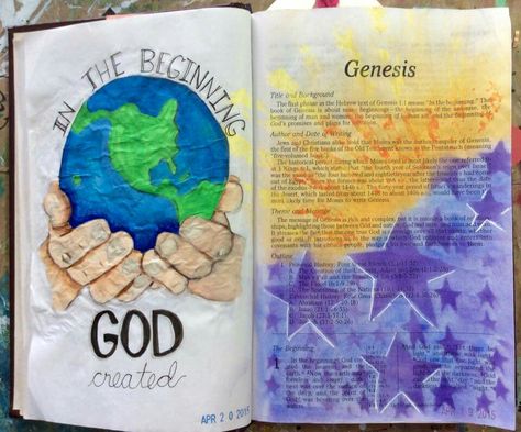 Bible Journaling Ideas Notebooks, Seven Days Of Creation, Journaling For Beginners, Scripture Art Journaling, Bible Journaling Ideas, Bible Artwork, Bible Journaling For Beginners, Journal Drawing, Bible Drawing