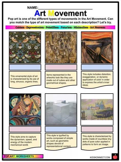 Art History Worksheets, Kids Facts, Primary School Activities, Art Facts, Art History Timeline, School Trends, History Worksheets, Art Projects For Teens, Art Periods