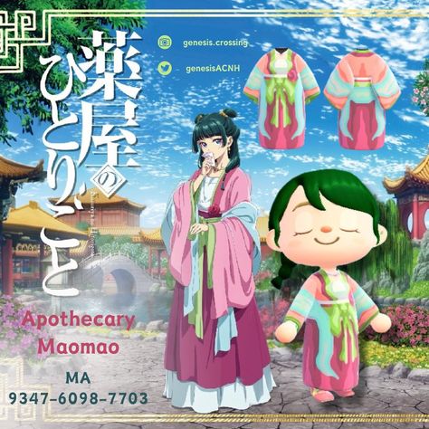 Apothecary Maomao, The Apothecary Diaries, Traditional Chinese Hanfu, ACNH Animal Crossing Outfit Custom Design Code Acnh Zen Garden, Traditional Chinese Hanfu, The Apothecary Diaries, Spring Picnic, Apothecary Diaries, Pixel Design, Chinese Design, New Animal Crossing, Chinese Hanfu