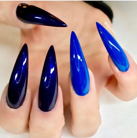 ROYAL PERSIAN BLUE Blue Nails Royal, Pointy Blue Nails, Blue Pointed Nails, Blue Stilleto Nail Design, Blue Stilletos Nails, Dark Blue Stilletos Nails, Long Pointed Nails, Royal Blue Nails Designs, Blue Stiletto Nails