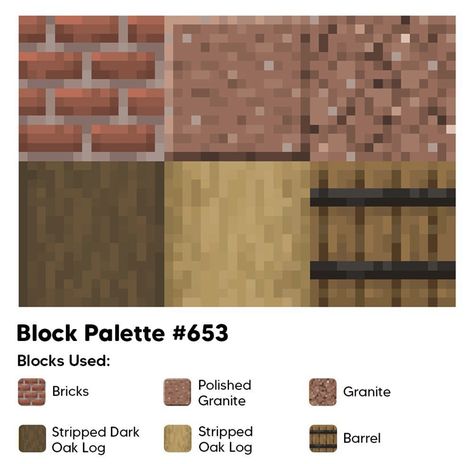 Minecraft Medieval Block Palette, Minecraft Block Palette Oak, Minecraft Oak Palette, Birch Block Pallet Minecraft, Minecraft Brick Palette, Minecraft Dark Oak Palette, Minecraft House Color Palette, Minecraft Color Pallets, Block Pallet Ideas Minecraft