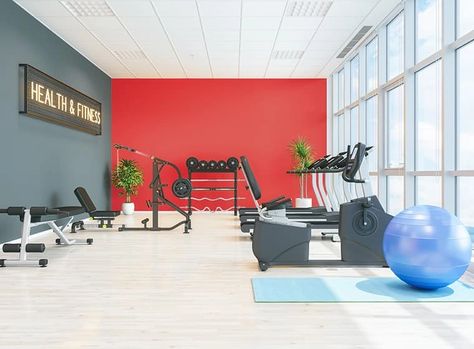 5 Best Home Gym Colors | WOW 1 DAY PAINTING Red Gym Interior, Gym Colors Ideas Workout Rooms, Gym Wall Colors Workout Rooms, Workout Room Paint Colors Home Gyms, Gym Wall Colors, Garage Gym Paint Ideas, Workout Room Paint Colors, Home Gym Colors, Home Gym Paint Ideas