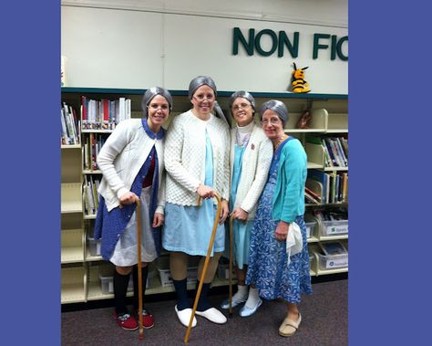 Teachers dressed for 100th Day celebration -- cute ideas in blog article for children, too! Dresses For Teachers, School Teacher Outfit, 100 Días De Clases, 100s Day, Teachers Day Celebration, Holiday Art Projects, February Ideas, Celebration Images, School Costume