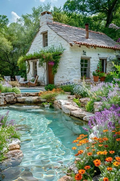 Green Home Screen Ideas, Green Home Screen, Fairytale House, House Pool, Countryside House, Dream Cottage, Home Screen Ideas, Natural Pool, Cute House