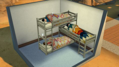 4 Bunk Beds, Bunk Bed Ideas, Attic Bed, Toddler Bunk Beds, Sims Furniture, Triple Bunk Beds, Triple Bunk Bed, Triple Bunk, Sims 4 Bedroom