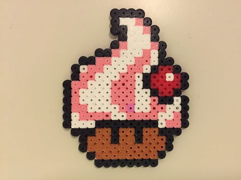 cathrien Bead Mushroom, Mushroom Perler, Perler Bead Mario, Soft Ice Cream, Kawaii Cross Stitch, Art Perle, Perler Art, Perler Bead Templates, Diy Perler Beads