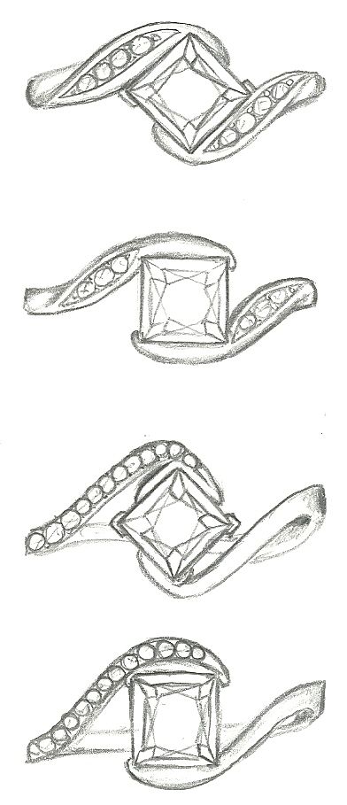 Mark Schneider Design - Princess cut diamond Whirlwind and Captivate Ring Sketch, Jewel Drawing, Jewelry Rendering, Diamond Princess, Art Jewelry Design, Jewellery Design Sketches, Jewelry Design Drawing, Jewelry Illustration, Jewelry Drawing