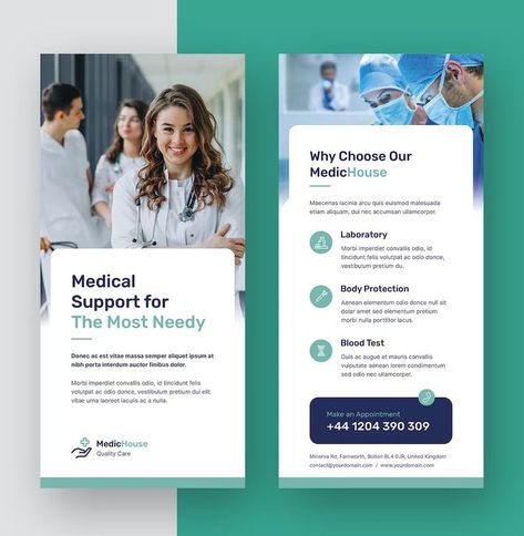 Doctor and Medical Services DL Flyer Template INDD, IDML, PSD, Afdesign, Afphoto, Afpub, PPTX, DOCX Booklet Template, New Flyer, Clinic Design, Graphic Design Lessons, Blood Test, Medical Services, Photoshop Tutorial, Social Media Design, Flyer Template