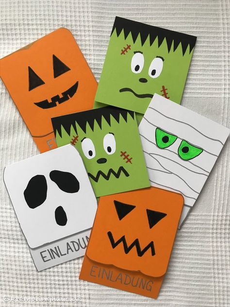 Halloween-Einladungskarten zum 7. Geburtstag - Kremplinghaus Halloween Balloons Decorations, Halloween Invitations Kids, Horror Party, Halloween Balloons, Halloween Party Diy, Halloween Illustration, Halloween Inspo, Halloween 2, Halloween Invitations