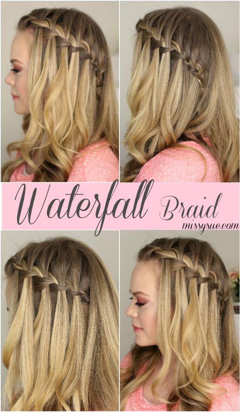 Waterfall Braid Tutorial Waterfall Braid Tutorial, Waterfall Braid Hairstyle, Waterfall Hairstyle, Hairstyle Video, Braids Step By Step, Side French Braids, Waterfall Braid, Braided Hairstyles Tutorials, Sporty Hairstyles