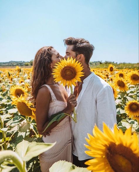 Sunflower Mini Session, Sunflower Field Photography, Sunflower Field Pictures, Shooting Couple, Field Engagement Photos, Sunflower Photography, Engagement Photography Poses, Couple Engagement Pictures, Sunflower Photo