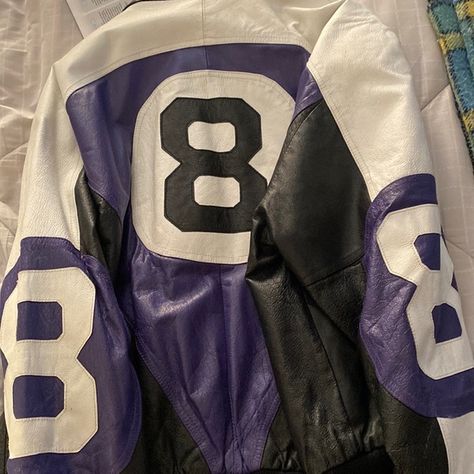 Leather 8 ball jacket by Michael Hoban 8 Ball Jacket Outfit, 8 Ball Clothes, 8 Ball Jacket, Throwback Fashion, Magic 8 Ball, 8 Ball, Fashion Board, Vintage Jacket, Purple Black