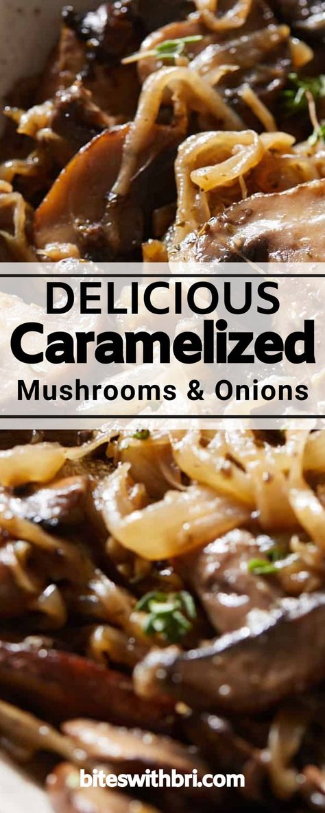 These delicious caramelized mushrooms and onions are cooked with white wine, thyme, garlic, worcestershire, and honey so they are packed with flavor. The slow cooking process allows the mushrooms and onions to develop flavor and caramelize. Caramelized mushrooms and onions are vegetarian, gluten free, and can be made vegan and dairy free. Just swap out the honey and unsalted butter. Carmelized Onions And Mushrooms, Caramelized Mushrooms, Caramelized Onions And Mushrooms, Mushroom Side Dishes, Caramelized Onions Recipe, Mushrooms And Onions, Carmelized Onions, Cooking With White Wine, Vegetarian Gluten Free